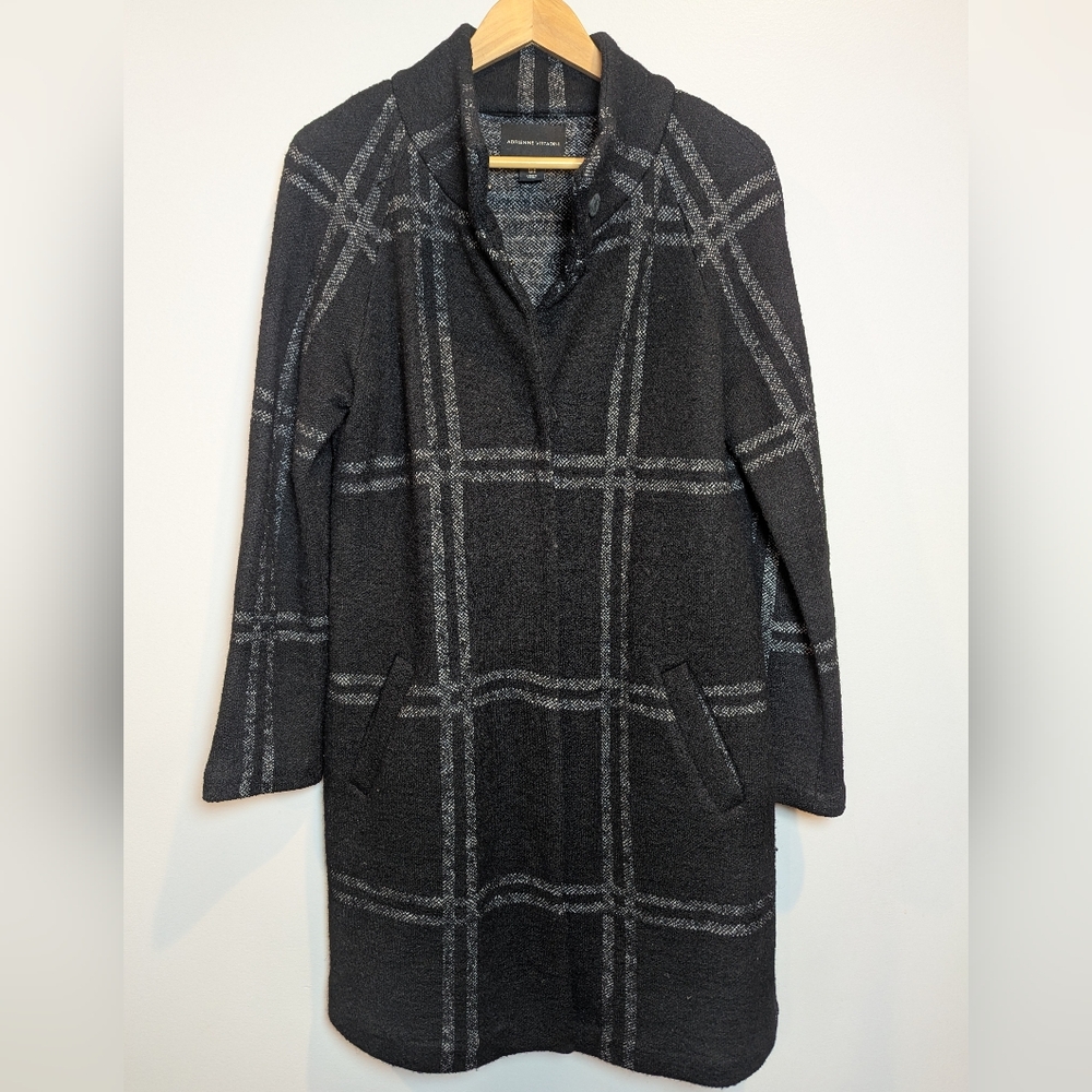 Adrienne Vittadini Women's Size M Black and Light Gray Trench Coat